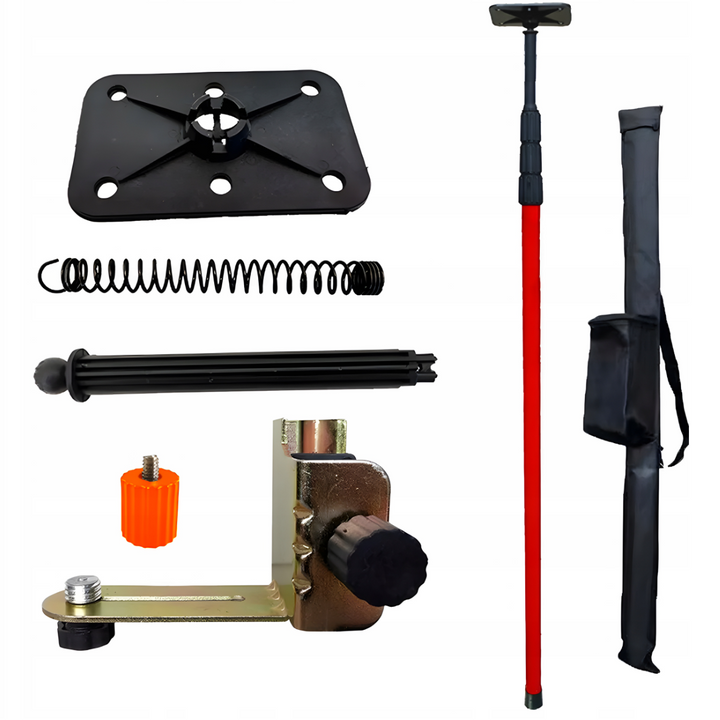 Bara telescopica pentru nivela laser, Zola, inaltime maxima 3 m, suport rotativ 360°, sistem blocare cu arc, filet 1/4" si 5/8", husa transport, rosu/negru