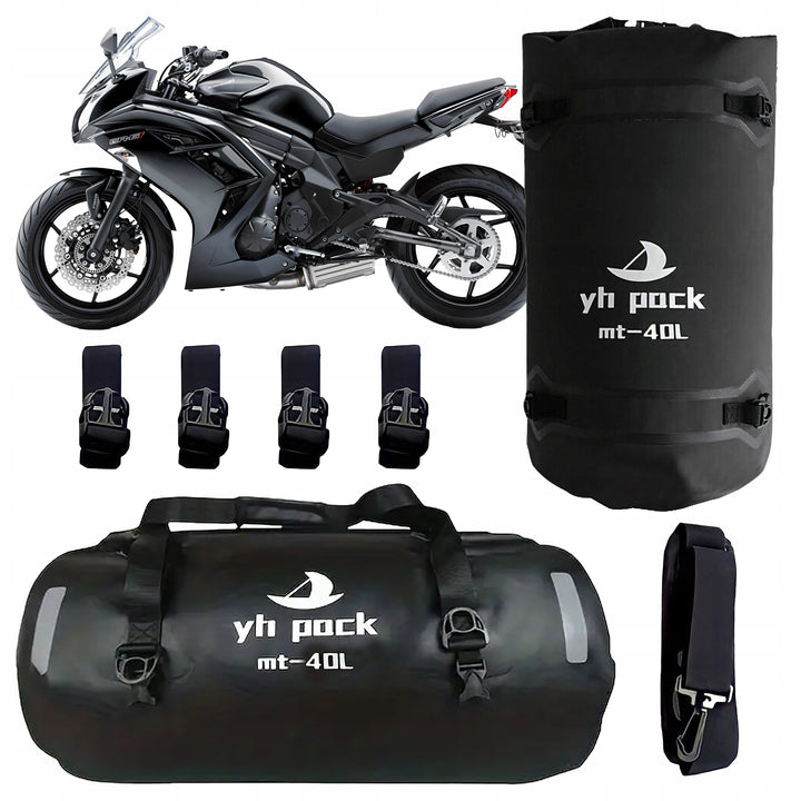 Geanta multifunctionala din PVC pentru motocicleta si bicicleta, Zola, impermeabila, cu bretele reglabile de umar si mana, capacitate 40L, fixare prin curele, ajustabila, 55-75x30-45 cm, neagra
