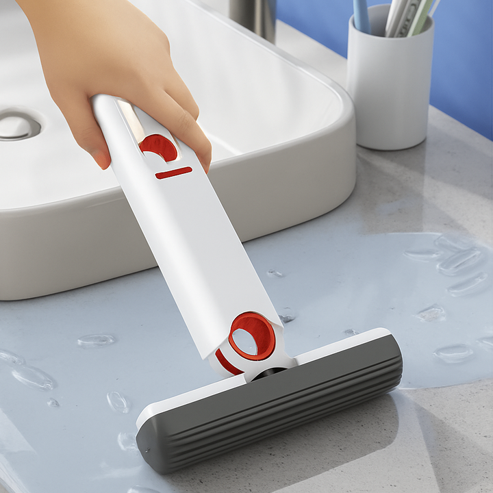 Mini mop portabil multifunctional, Zola, functie de stoarcere, absorbant, maner ergonomic, 29 x 15 x 4 cm, alb/rosu