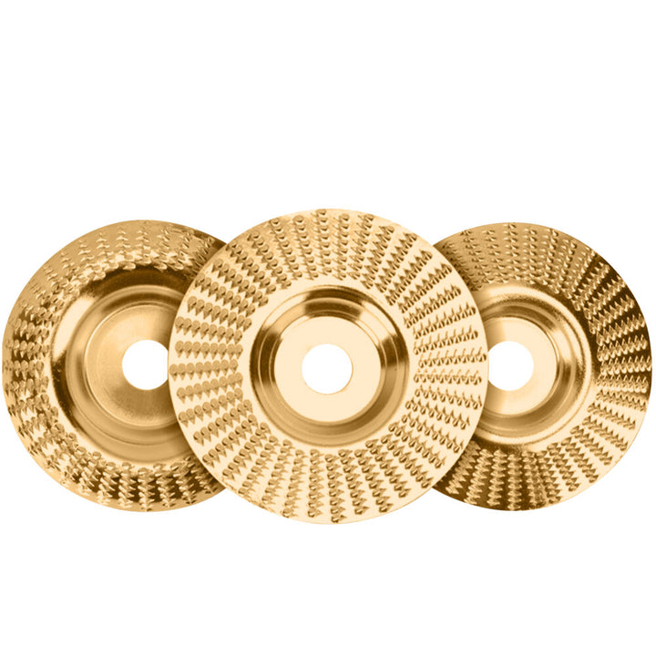 Set 3 discuri pentru prelucrarea lemnului, Zola, model concav, plat si conic, diametru disc 100 mm, 15000 rpm, auriu