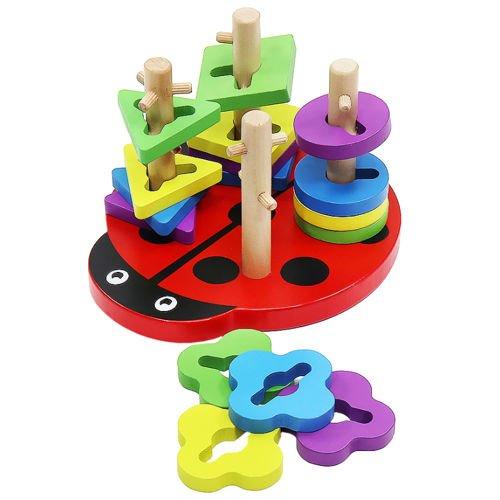 Gargarita interactiva din lemn, Zola®, forme geometrice, 15.5x 18x11.5 cm