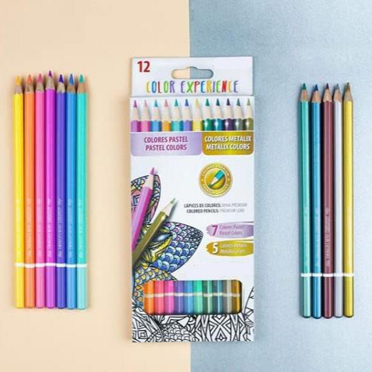 Set 12 creioane multicolore, Zola, pastelate/metalice, 17.4 c