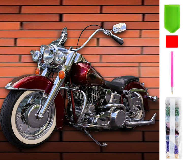 Goblen mozaic cu diamante, Zola, model motocicleta rosie, 30 x 30 cm