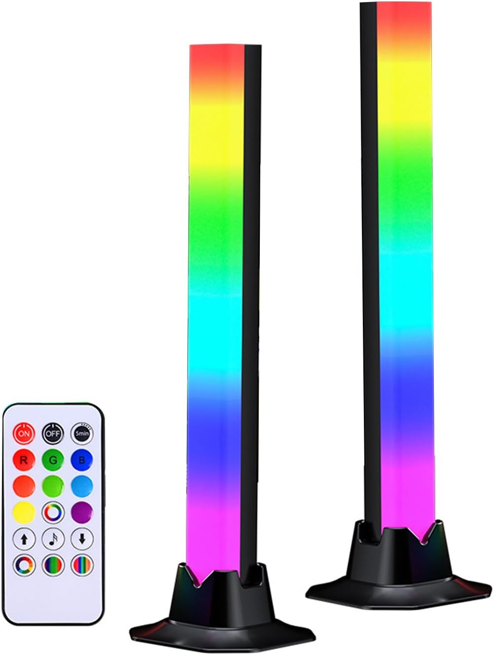 Set 2 lampi LED RGB, Zola, joc de lumini vertical inteligent, sincronizator muzica, lungime banda 32 cm, 24W, din plastic, telecomanda, multicolor