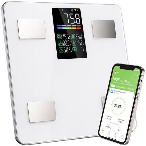 Cantar corporal analitic smart, Zola, analiza personalizata 8 indicatori, ecran LCD, aplicatie Feelfit, LB/KG/ST, greutate maxima 226 kg, 30 x 30 x 3 cm, alb