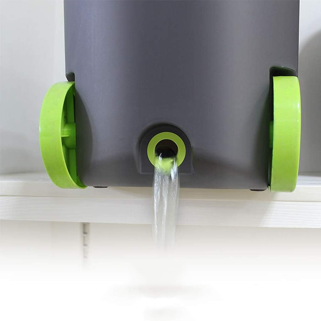 Set mop rotativ si galeata, Zola, 360°, maner reglabil, doua sisteme rotire, centrifuga inox, roti, recipient detegent, capac evacuare apa, 2 rezerve microfibra, gri/verde
