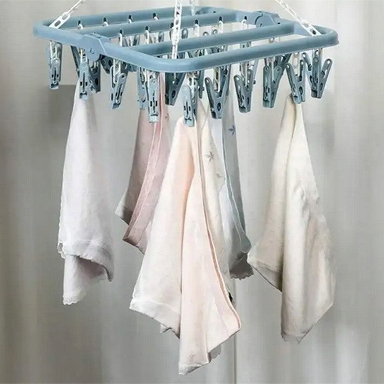 Uscator pentru lenjerie si sosete, Zola®, cu 32 clesti, plastic, 32.5x32.5 cm, albastru