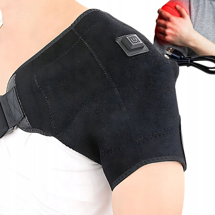 Orteza cu incalzire pentru umar, Zola, 3 trepte, reglabila, fixare velcro, USB, curea 82 cm, 35 x 35 cm, neagra