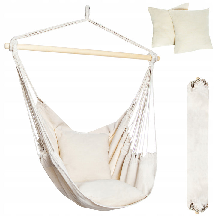 Hamac tip scaun, Zola®, bumbac, crem, 2 perne incluse, greutate suportata 120 kg