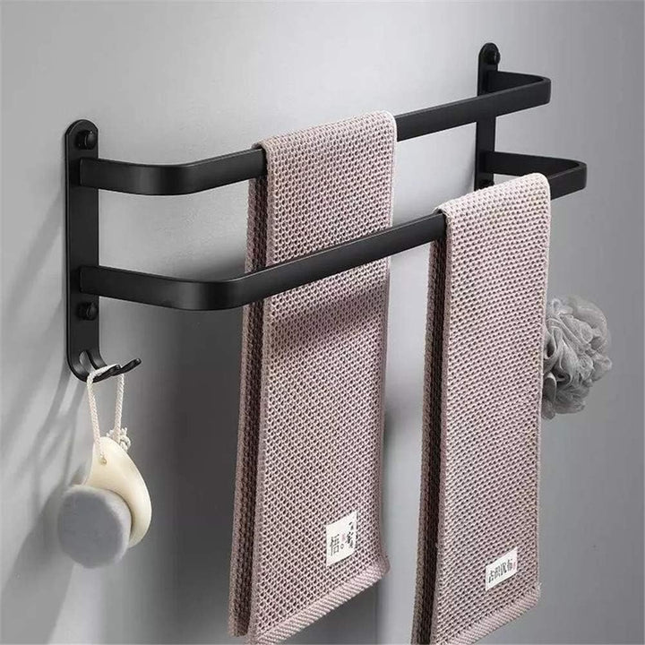 Suport de perete pentru prosoape, Zola®, otel inoxidabil, 2 brate, 60x11x17.5 cm, negru