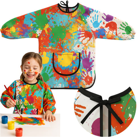 Sort impermeabil pentru pictura si activitati creative, Zola, 4-6 ani, ajustabil, mansete elastice, buzunar, impermeabil, 60 x 45 cm, maneca 48 cm, multicolor