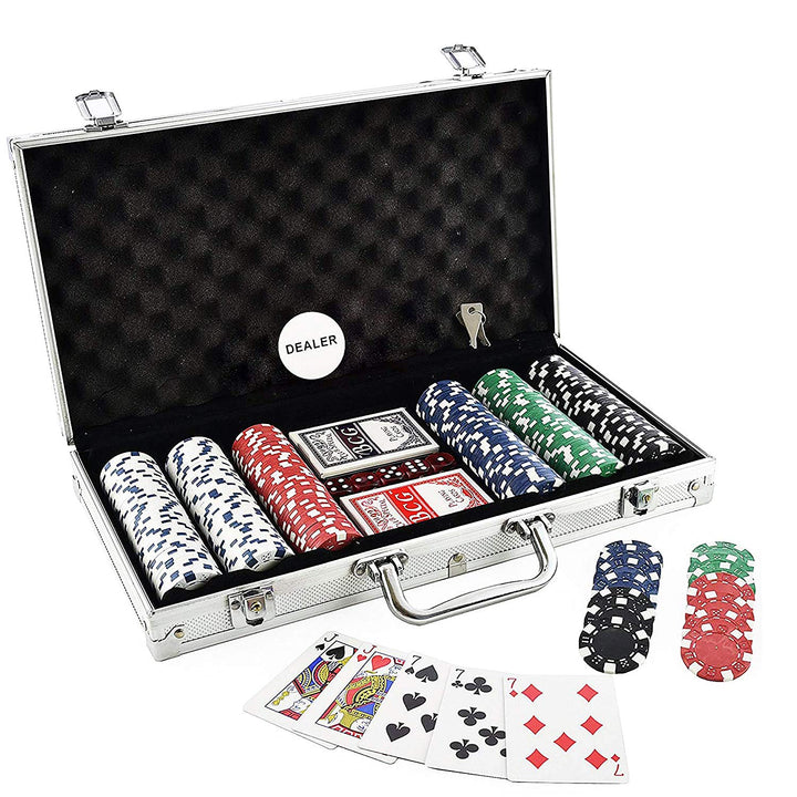 Set poker, Zola®, 300 jetoane, marcator dealer, valiza depozitare de aluminiu, 39 x 7 x 27 cm