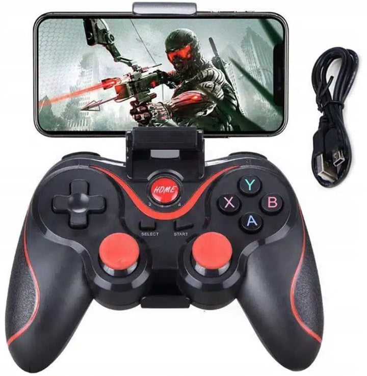 Controller Bluetooth telefon Android/iOS, Zola, raza de actiune pana la 10 m, din plastic si cauciuc, dimensiuni suport telefon 55-100 mm, negru/rosu