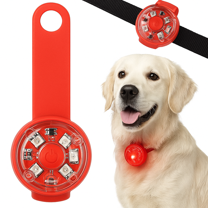 Pandantiv LED pentru zgarda, Zola, 3 moduri de iluminare, rezistent la apa, plastic, rosu