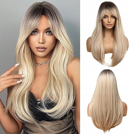 Peruca din par sintetic, Zola, breton lung, blond suvitat, lungime 60-65 cm, dimensiune universala