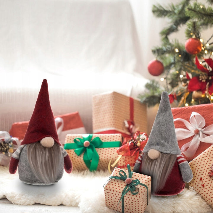 Set figurine decorativa, pentru Craciun, Zola®, 2 bucati, Spiridurul cu caciulita, 30x 8 cm, gri-rosu