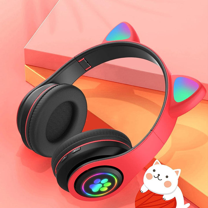 Casti audio Wireless, Zola®, model pisicuta cu urechi, pentru copii, rosu
