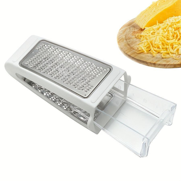 Razatoare universala cu recipient, Zola, din plastic si otel inoxidabil, dimeniuni lame 2 si 6 mm, 22x13.5x9 cm, alba