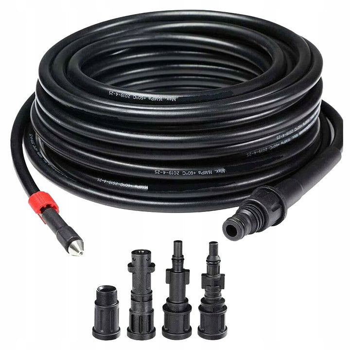 Furtun desfundare tevi, Zola, 15 m, 160 bar, 4 adaptoare, compatibil aparat de spalat cu presiune, PVC, negru