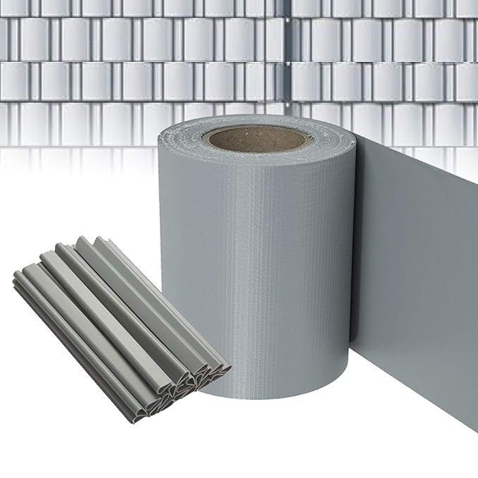 Set banda decorativa pentru ingradire garduri, Zola, 20 de clipsuri incluse PVC rezistent, 450g/m2, 19 x 3500 cm, gri deschis