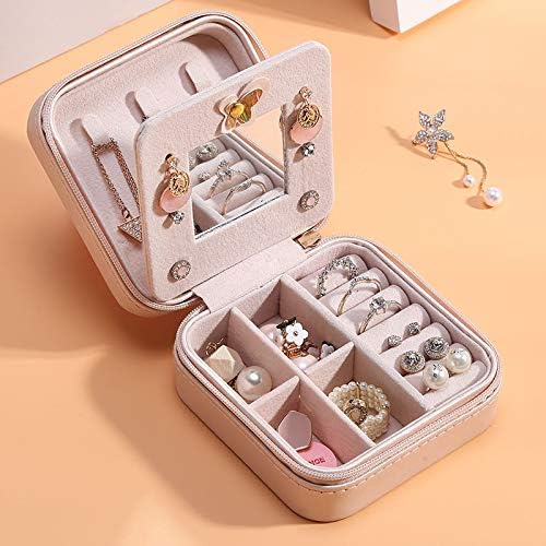 Organizator de bijuterii, Zola®, patrat, cu fermoar, compartimente detasabile, oglinda, 10x10x5 cm, alb