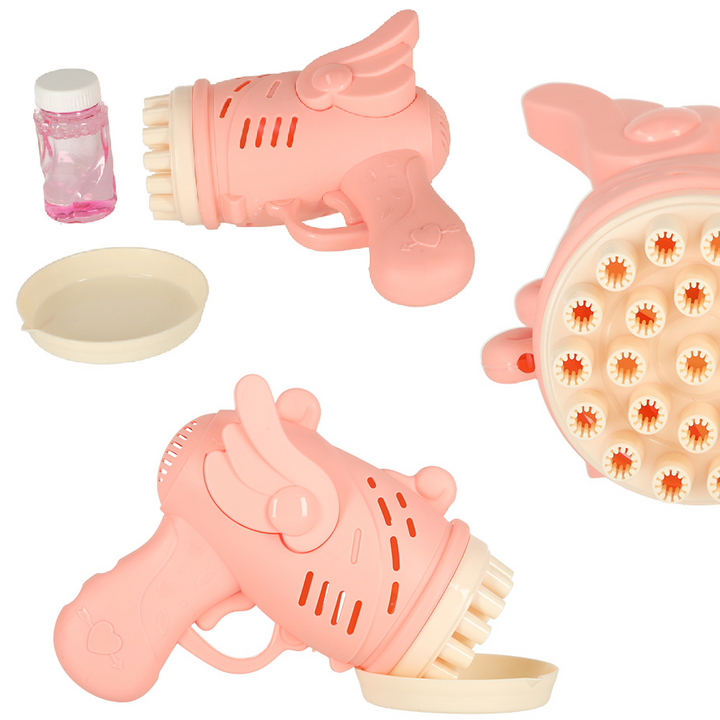 Pistol baloane sapun copii, Zola, solutie inclusa, recipient, alimentare baterii, 15.5 x 15 x 7.5 cm, roz