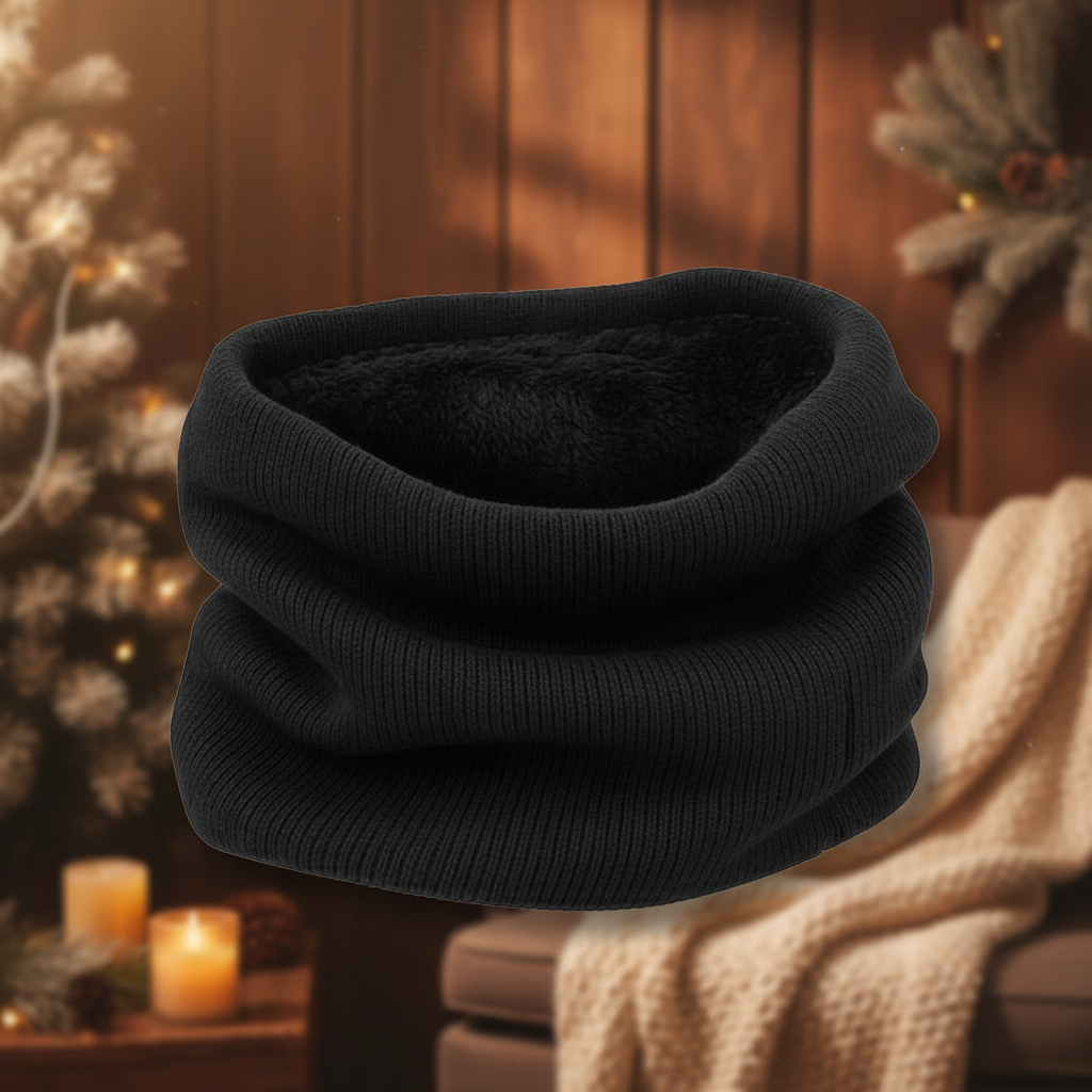 Fular tip guler, Zola, 30 x 24 cm, material tricotat, interior pufos, negru