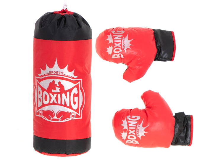Set sac de box cu manusi, pentru copii, Zola®, rosu/negru, 43x23x13 cm
