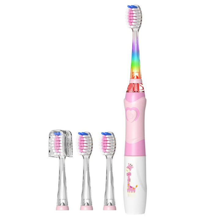 Periuta de dinti electrica cu lumini LED pentru copii, Zola®, 4 varfuri inlocuibile, IPX7, cronometru integrat la 30 secunde, oprire automata dupa 2 minute, 24000 vibratii/minut,  roz