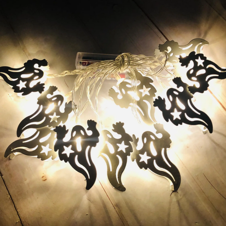 Ghirlanda decorativa Halloween, Zola, cu 10 becuri model fantoma, lungime 2 m, lumina alb cald, alba