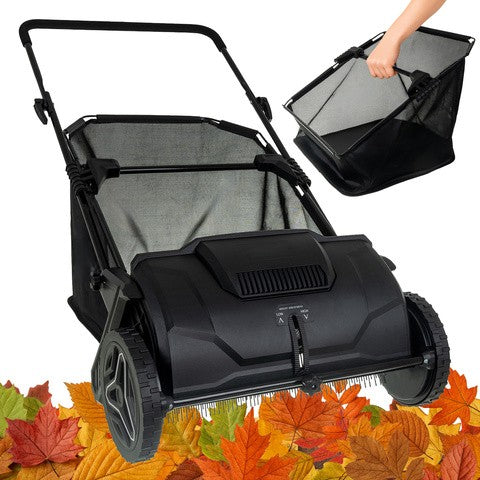 Colector manual de frunze si iarba, Zola, reglare inaltime perie 0-40 mm, capacitate sac 100 l, 90 x 136 x 67 cm, negru