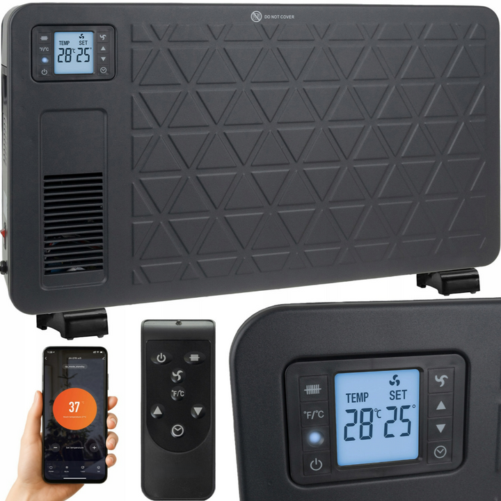 Convector electric Smart, Zola, 2300W, 3 trepte putere, termostat reglabil, mod eco, temporizator 24h, protectie supraincalzire si inclinare, telecomanda, 70 x 43 x 12 cm, negru
