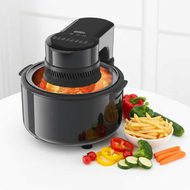 Friteuza Air Fryer cu aer cald, Zola, 5 l, 1200W, 8 programe, temperatura 80 - 200°C, afisaj LCD, 31 x 27 x 22.6 cm, neagra