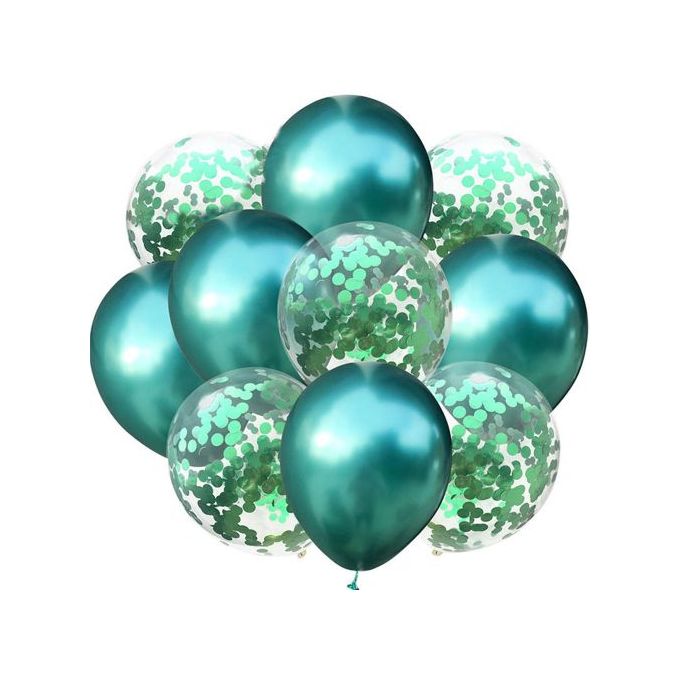 Set 10 baloane cu confeti, Zola®, verzi si transparente, diametru 33 cm