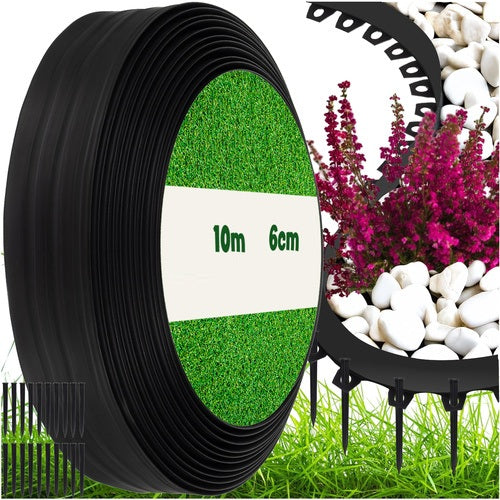 Kit bordura gazon, Zola, 20 ancore incluse, polipropilena, latime 6 cm, lungime 10 m, negru