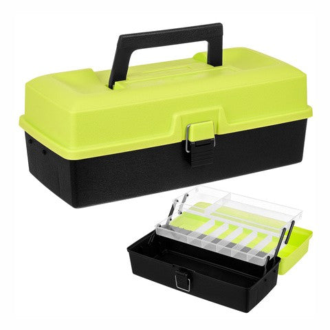 Trusa organizare pescuit cu 11 compartimente, Zola, 2 rafturi pliabile, sistem inchidere, maner transport, 33 x 16 x 13 cm, verde/negru