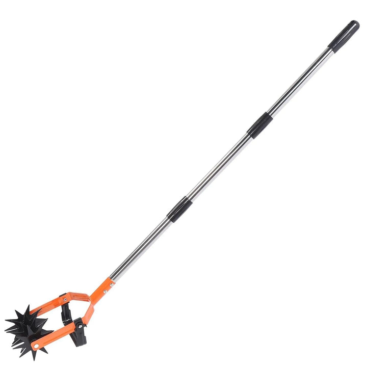 Cultivator manual pentru gradina, Zola, 4 roti rotative cu tepi, latime 14 cm, maner telescopic 146 cm, lama pentru buruieni, otel inoxidabil