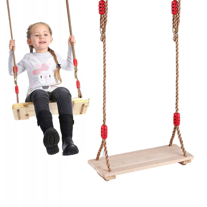 Leagan din lemn copii si adulti, Zola, franghii reglabile 108.5-192 cm, greutate maxima 100 kg, 40 x 16 cm, bej