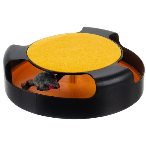Jucarie interactiva pentru pisici, Zola®, prinde soricelul, cu loc pentru zgariat, negru, 25 x 6.5 cm