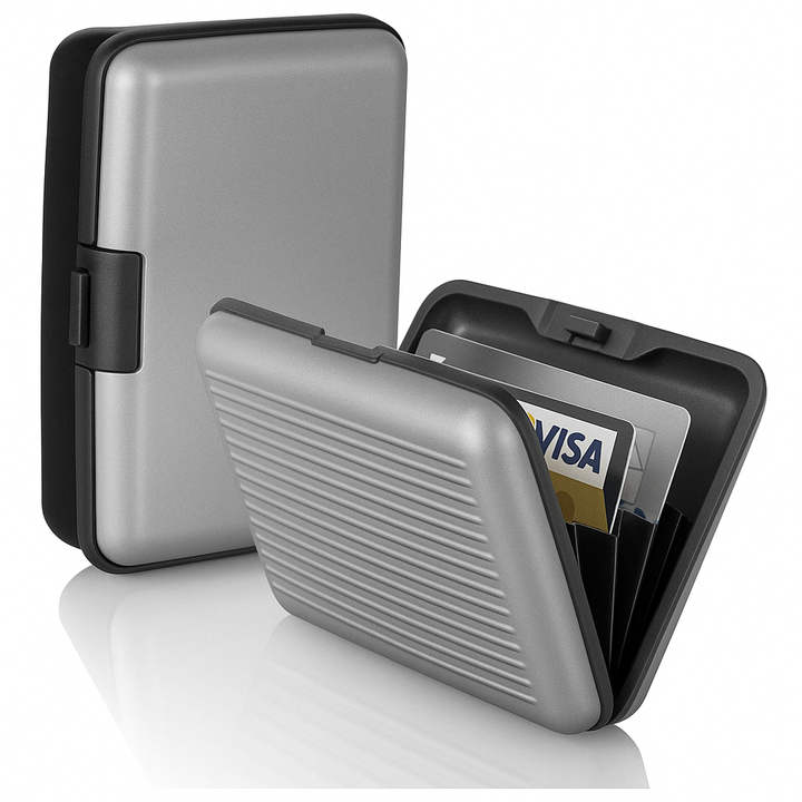Portcard din metal inoxidabil, Zola®, gri inchis, 11 x 7.5 x 2 cm