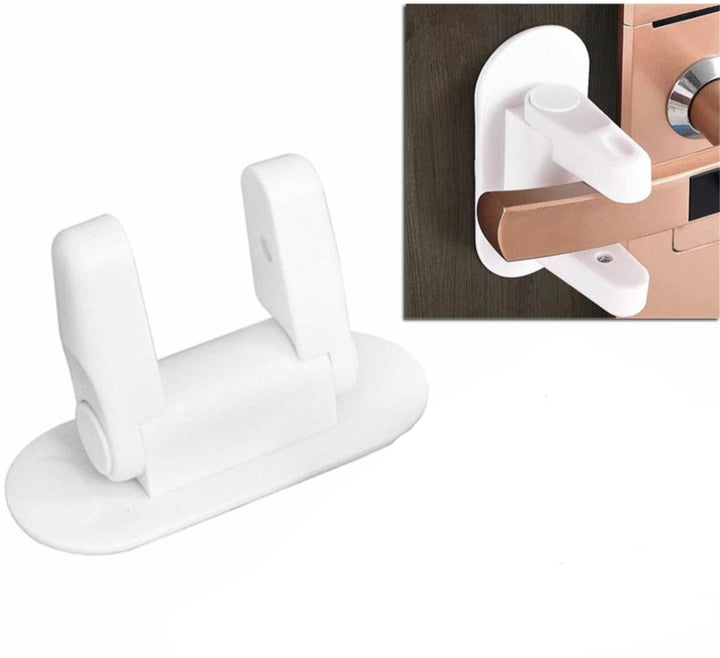 Siguranta alba, anti-deschidere, Zola®, pentru manerul usii, din plastic, lipire adeziva, 12x5cm, alba
