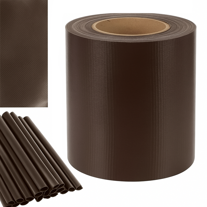 Banda decorativa pentru ingradire garduri, Zola,  25 de clipsuri incluse,  PVC rezistent, 450g/m2, 19 x 3500 cm, maro