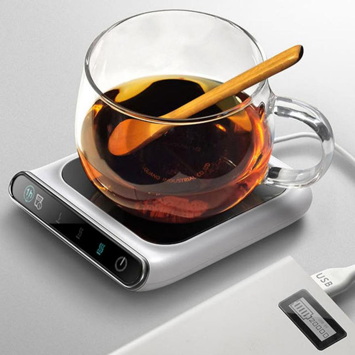 Incalzitor electric smart pentru cana cafea, ceai si alte bauturi, Zola®, alimentare USB, reglare temperatura, alimentare 5V, putere 10W, 13.5 x 11.8 x 2 cm, alb