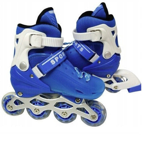 Role reglabile pentru copii, Zola®,  cadru din aluminiu, 4 roti in linie, marimea 30-34, albastru cu alb