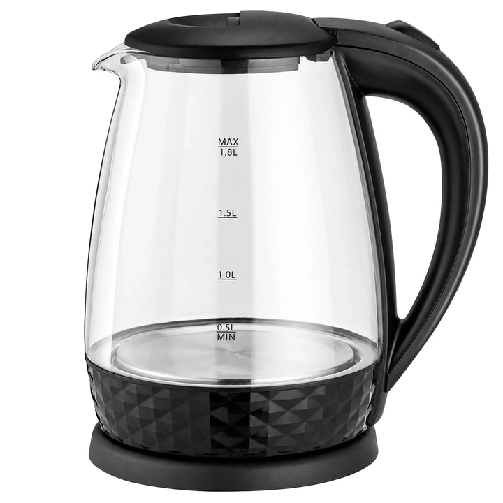 Fierbator electric, Zola, 1.8 L, 1800 W, sticla securizata si inox, baza rotativa 360°, oprire automata, 24.5 × 18 × 21 cm  negru