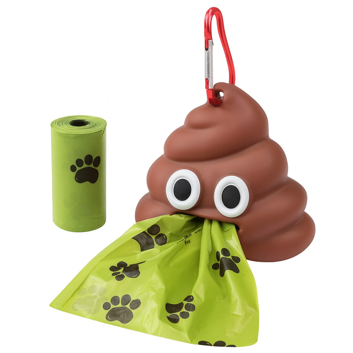 Dispenser pentru pungi de gunoi pentru caini, Zola, 20 pungi incluse, carabina, impermeabil, cauciuc, maro
