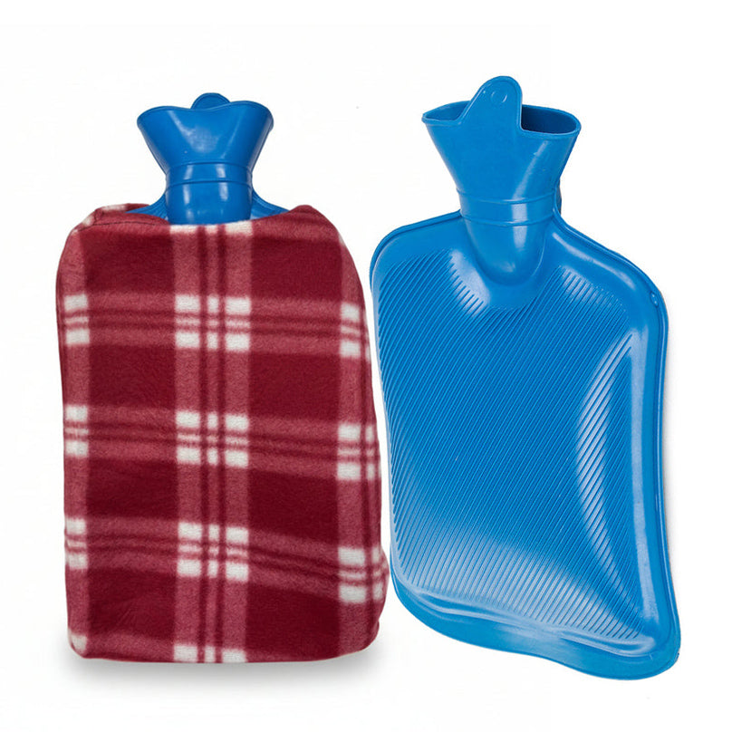 Perna pentru apa calda, Zola, capacitate 1.7l, din cauciuc, cu husa pufoasa, rosie cu patratele albe