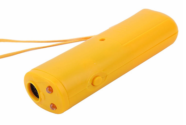 Aparat cu ultrasunete impotriva cainilor, Zola®, cu lanterna si laser, galben