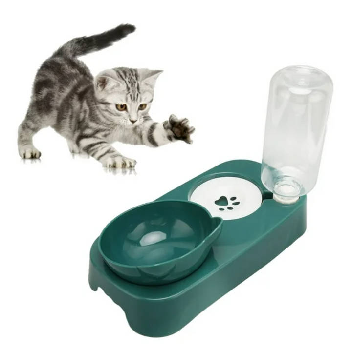 Dozator automat de apa si bol de mancare pentru pisici, Zola®, usor de curatat, plastic, 29x16x21 cm, verde