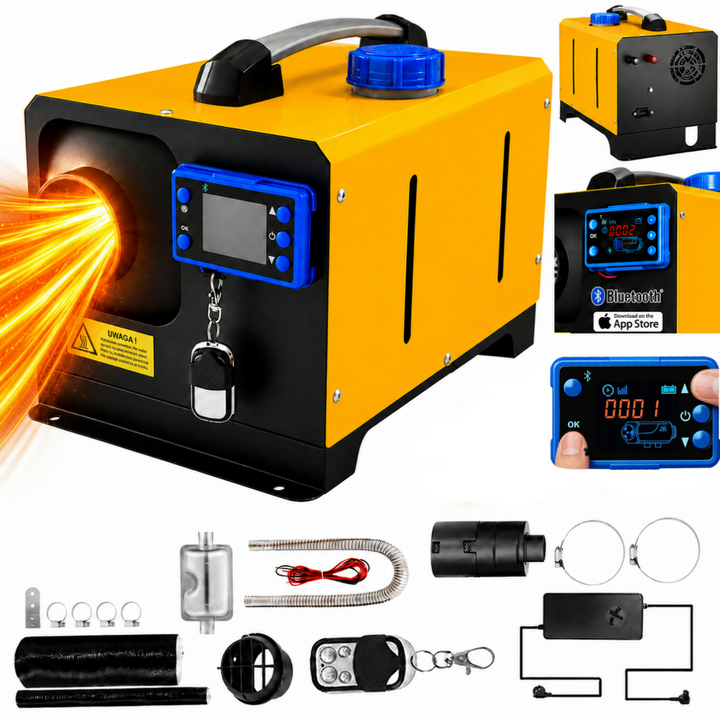 Incalzitor stationar diesel, Zola, 8 kW, 12/24 V si 230 V, control Bluetooth prin aplicatie, telecomanda, termostat, temporizator, kit montaj